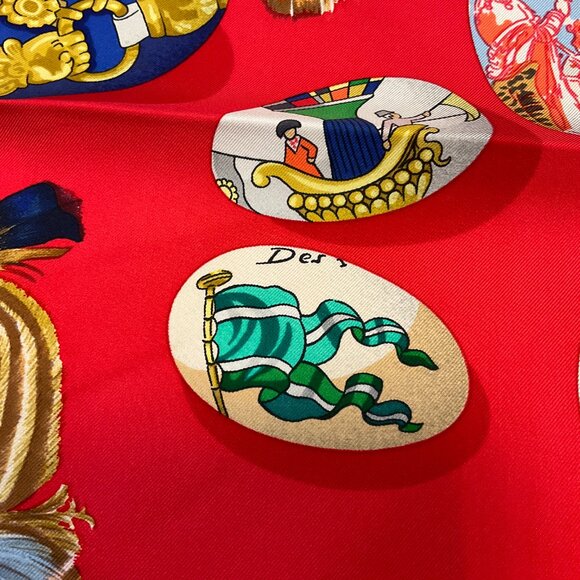 Hermes Red / Navy Blue Multi Couvee d'Hermes Square Silk Twill Scarf - Picture 9 of 13